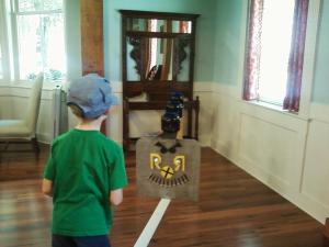 Railroad-themed bean bag toss at the visitor center (yes, my son wanted to wear his engineer cap for the occasion!)